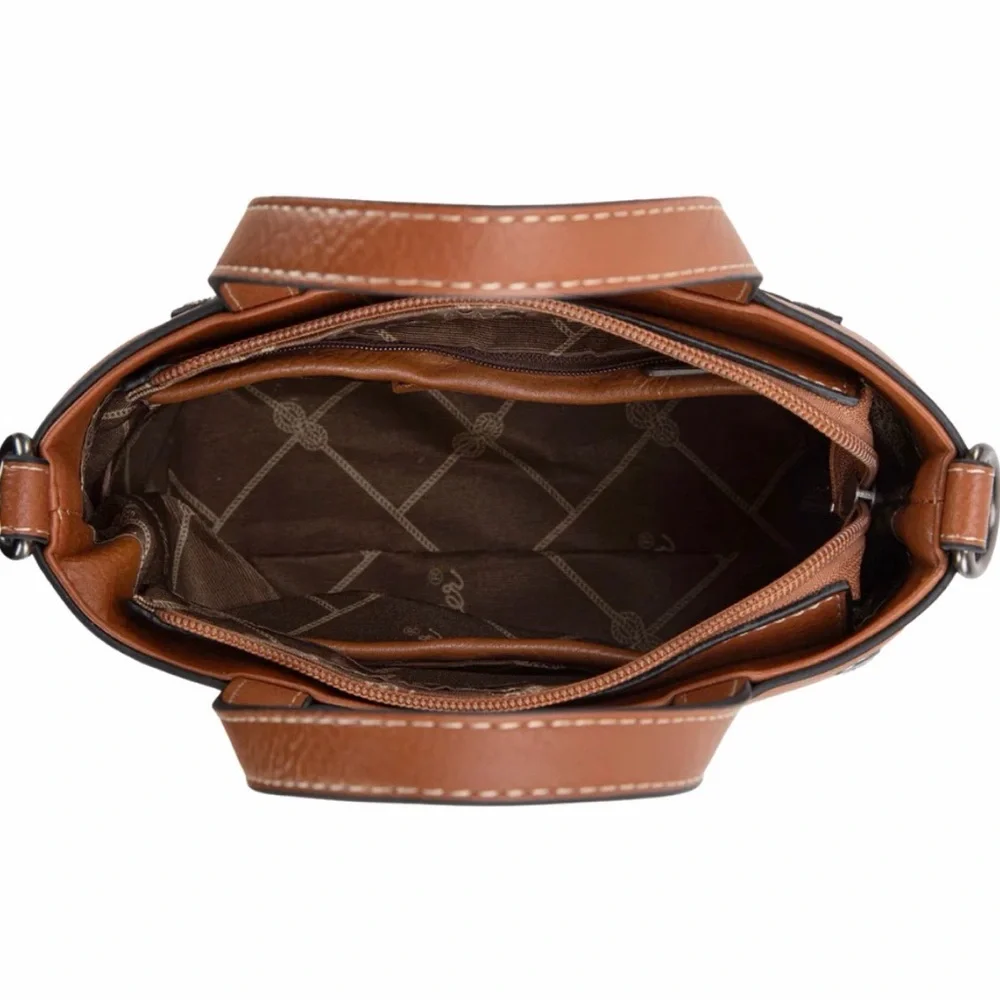 Wrangler Embossed Tan Canvas Mini Top Handle Crossbody Tote                  NWT - Picture 3 of 4